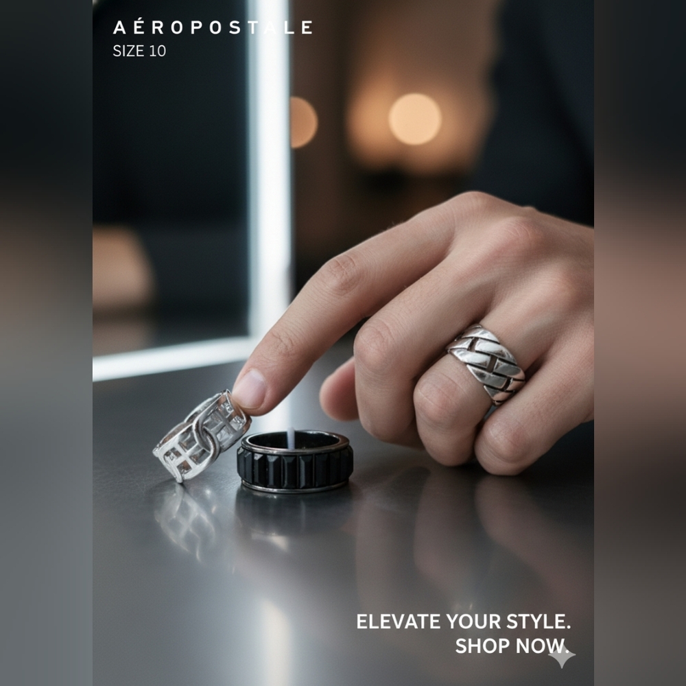 Aeropastle 3pk Rings black/Silver geometric
